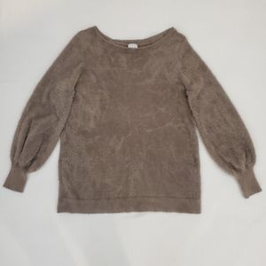 Chicos 0 Sz S Round Neck Soft Fuzzy Puff Sleeve Sweater Brown
